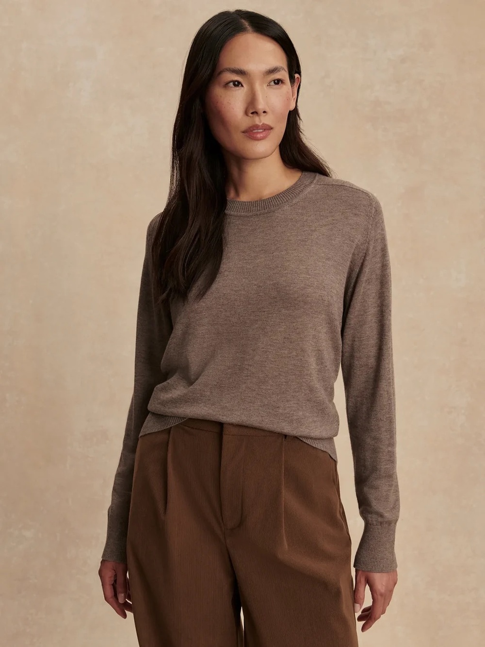 Varley Wool Blend Fincham Knit Sweater Small Thin Long Sleeve Crewneck Neutral